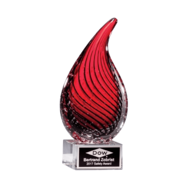 Custom Red Art Glass Award Sculpture - Laser Traditions Engraving & Gift