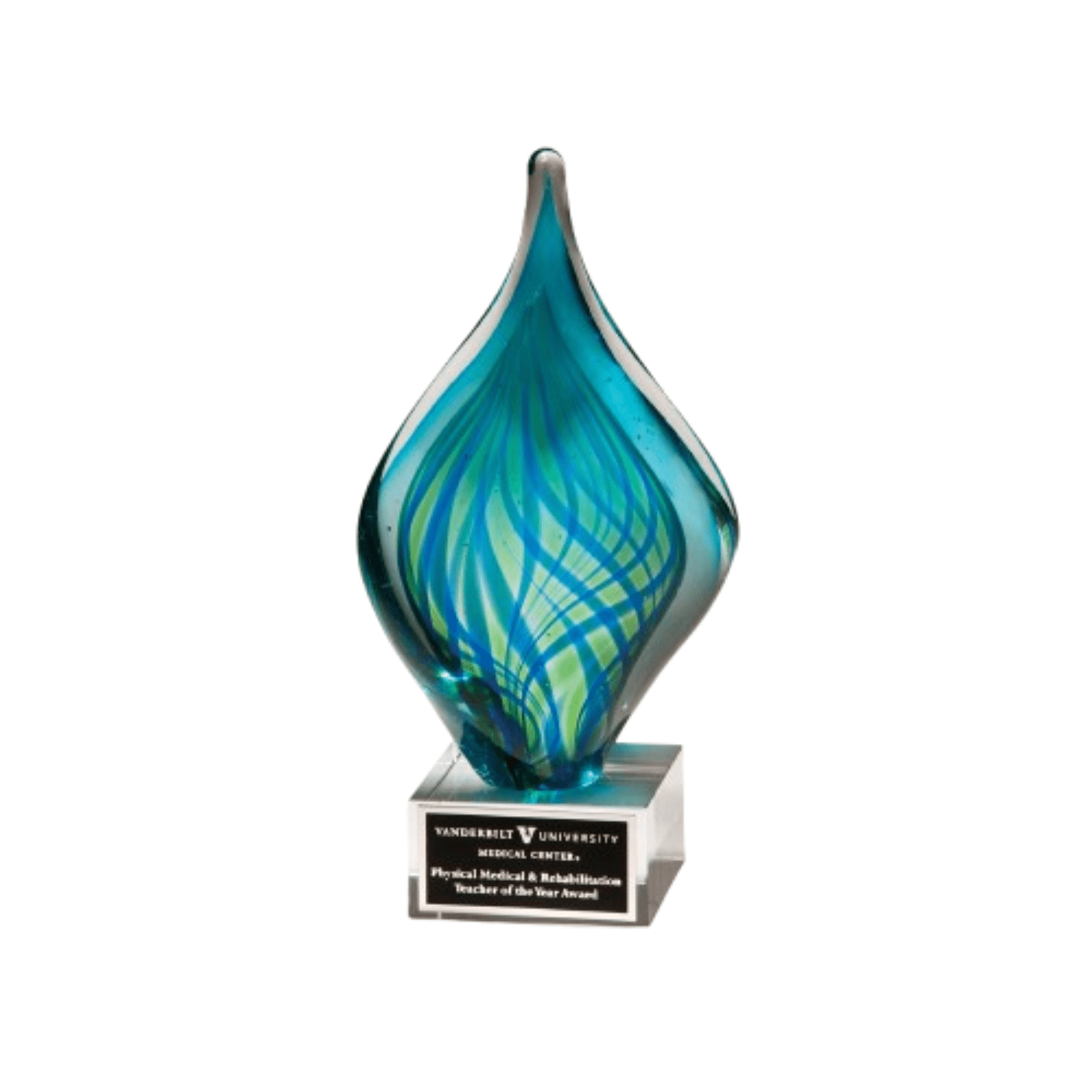Handmade Blue and Green Art Glass Award for Recognition and Display - Laser Traditions Engraving & Gift