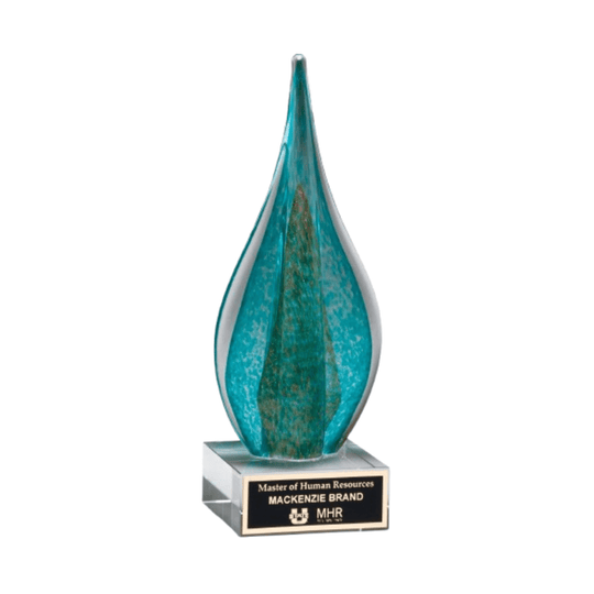 Teardrop Art Glass Recognition Award in Teal Green - Laser Traditions Engraving & Gift