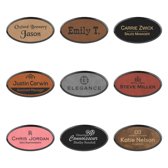 oval framed leatherette badge collage