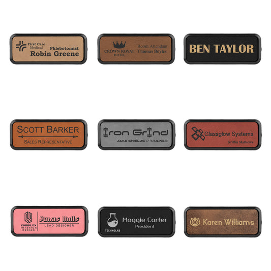Framed Leatherette Name Badges with Magnet