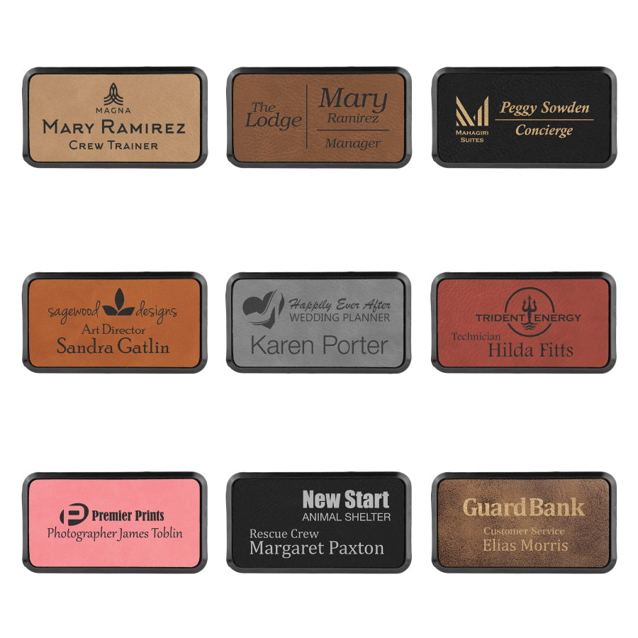 Framed Leatherette Name Badges with Magnet