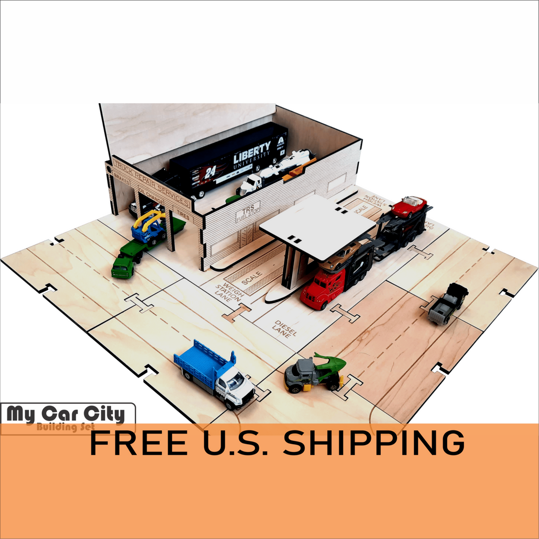 Semi Mechanic Garage Truck Stop Building Kit DIY Matchbox Hot wheels Toy - Laser Traditions Engraving & Gift
