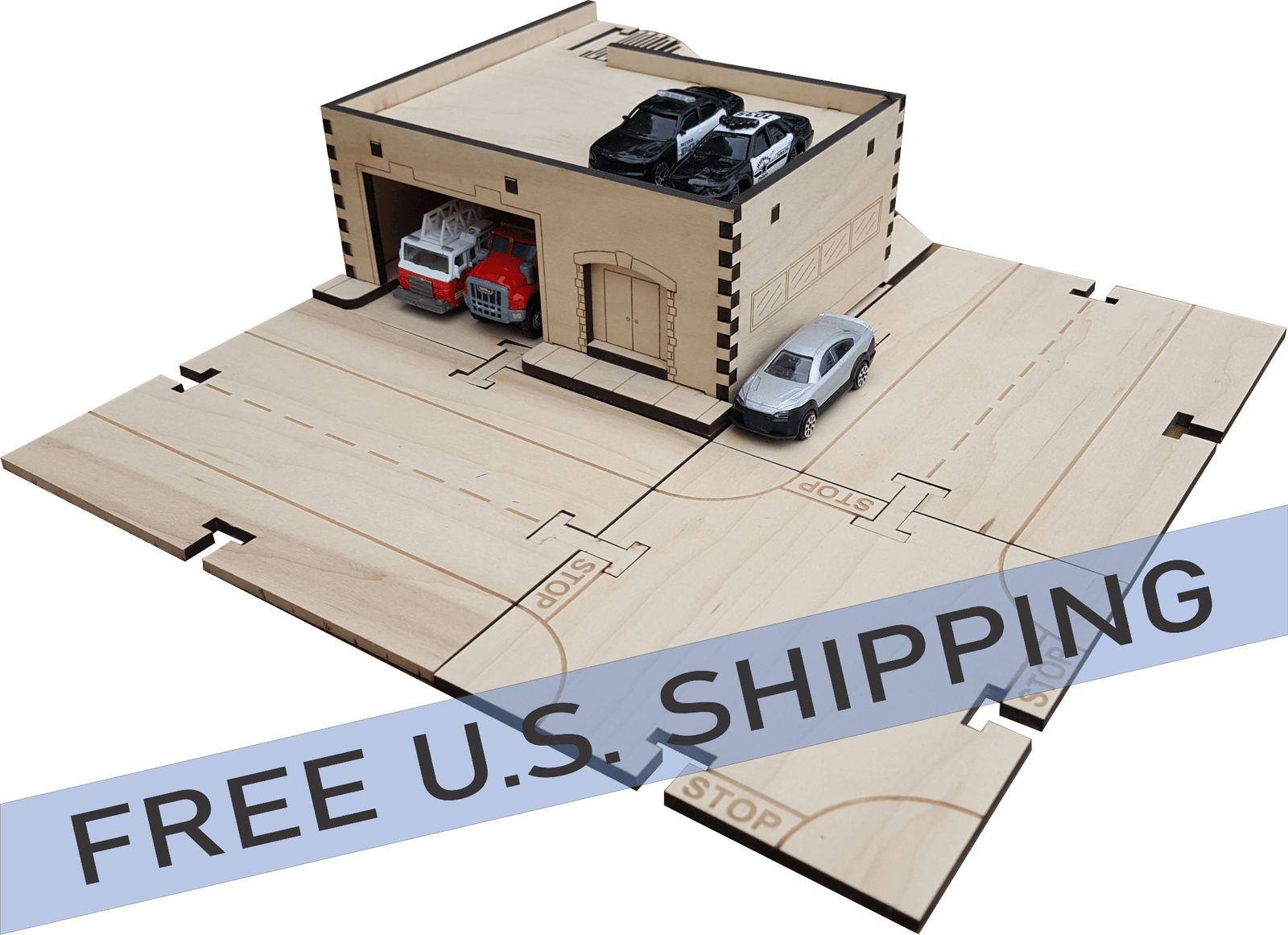 Fire and Police Station Building Kit DIY Matchbox Hotwheels Toy - Laser Traditions Engraving & Gift