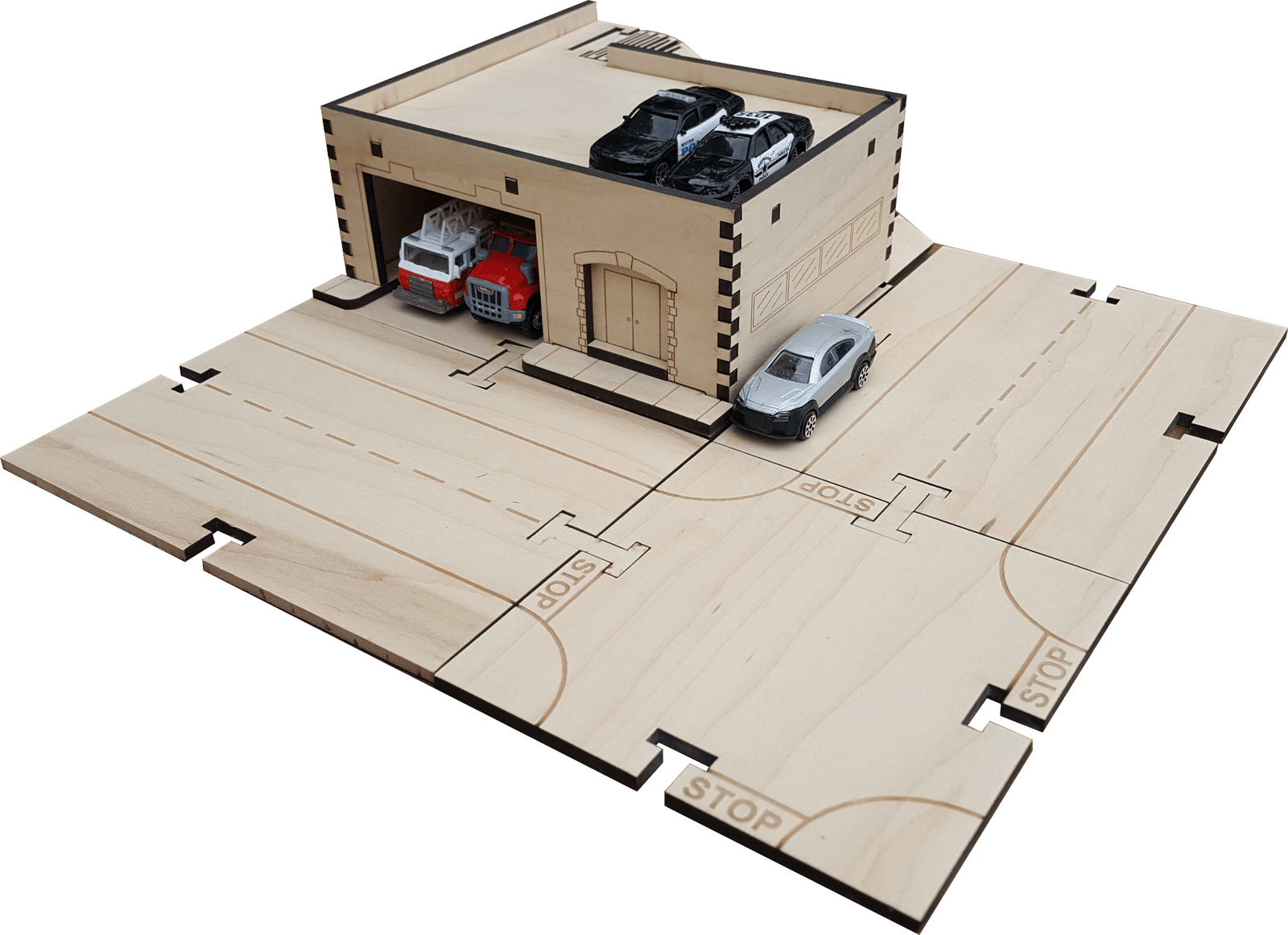 Fire and Police Station Building Kit DIY Matchbox Hotwheels Toy - Laser Traditions Engraving & Gift