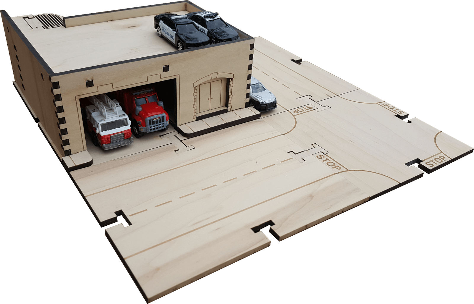 Fire and Police Station Building Kit DIY Matchbox Hotwheels Toy - Laser Traditions Engraving & Gift