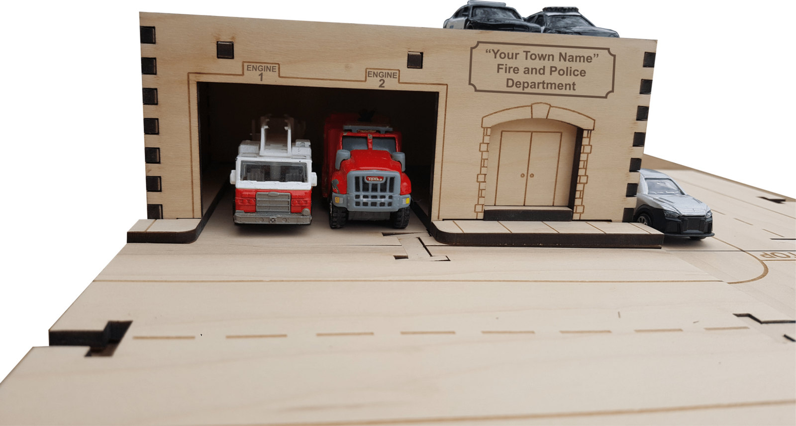 Fire and Police Station Building Kit DIY Matchbox Hotwheels Toy - Laser Traditions Engraving & Gift