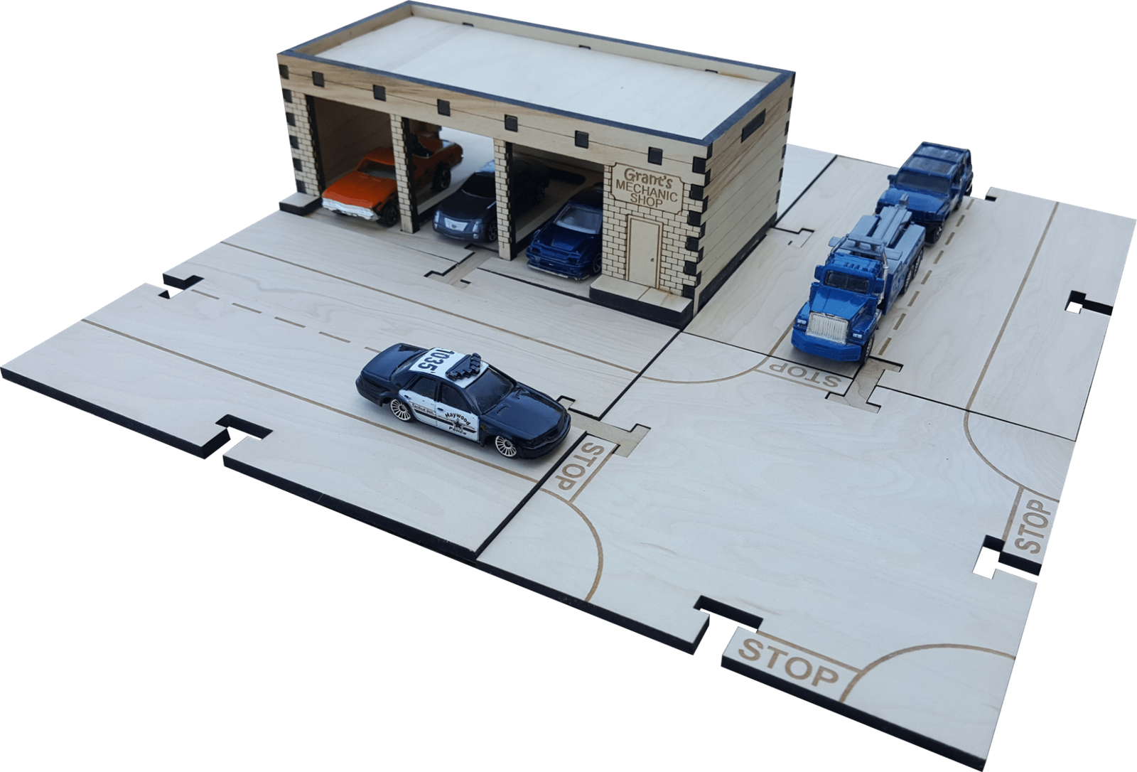 Mechanic Garage Building Kit DIY Matchbox Hotwheels Toy Garage - My Car City Building Sets - Laser Traditions Engraving & Gift