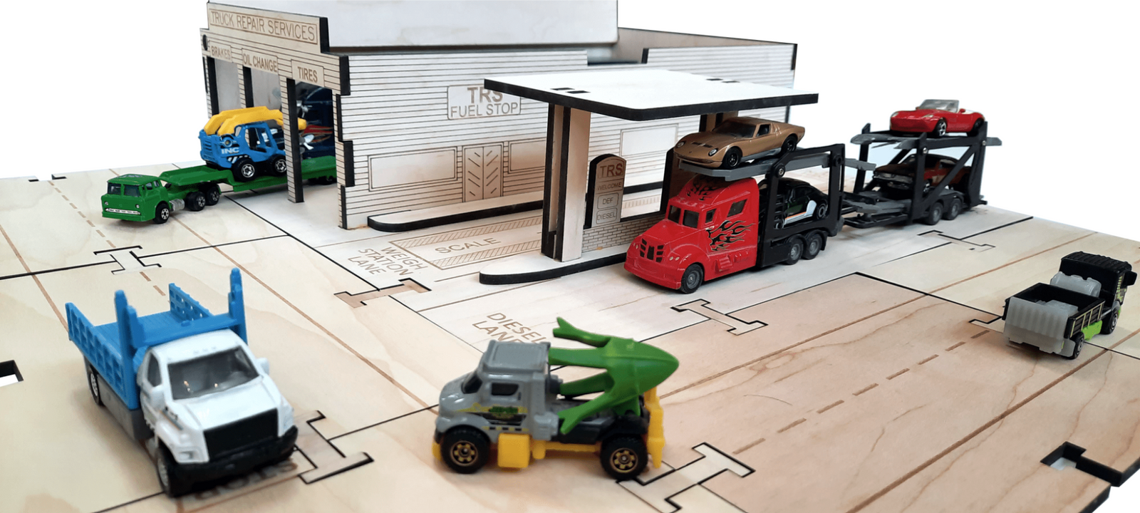 Semi Mechanic Garage Truck Stop Building Kit DIY Matchbox Hot wheels Toy - Laser Traditions Engraving & Gift