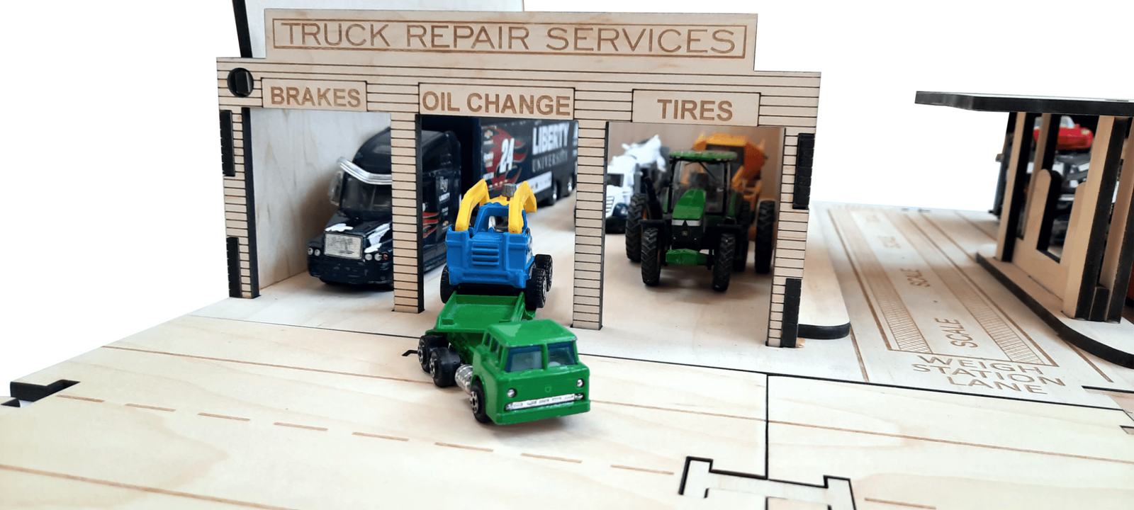 Semi Mechanic Garage Truck Stop Building Kit DIY Matchbox Hot wheels Toy - Laser Traditions Engraving & Gift