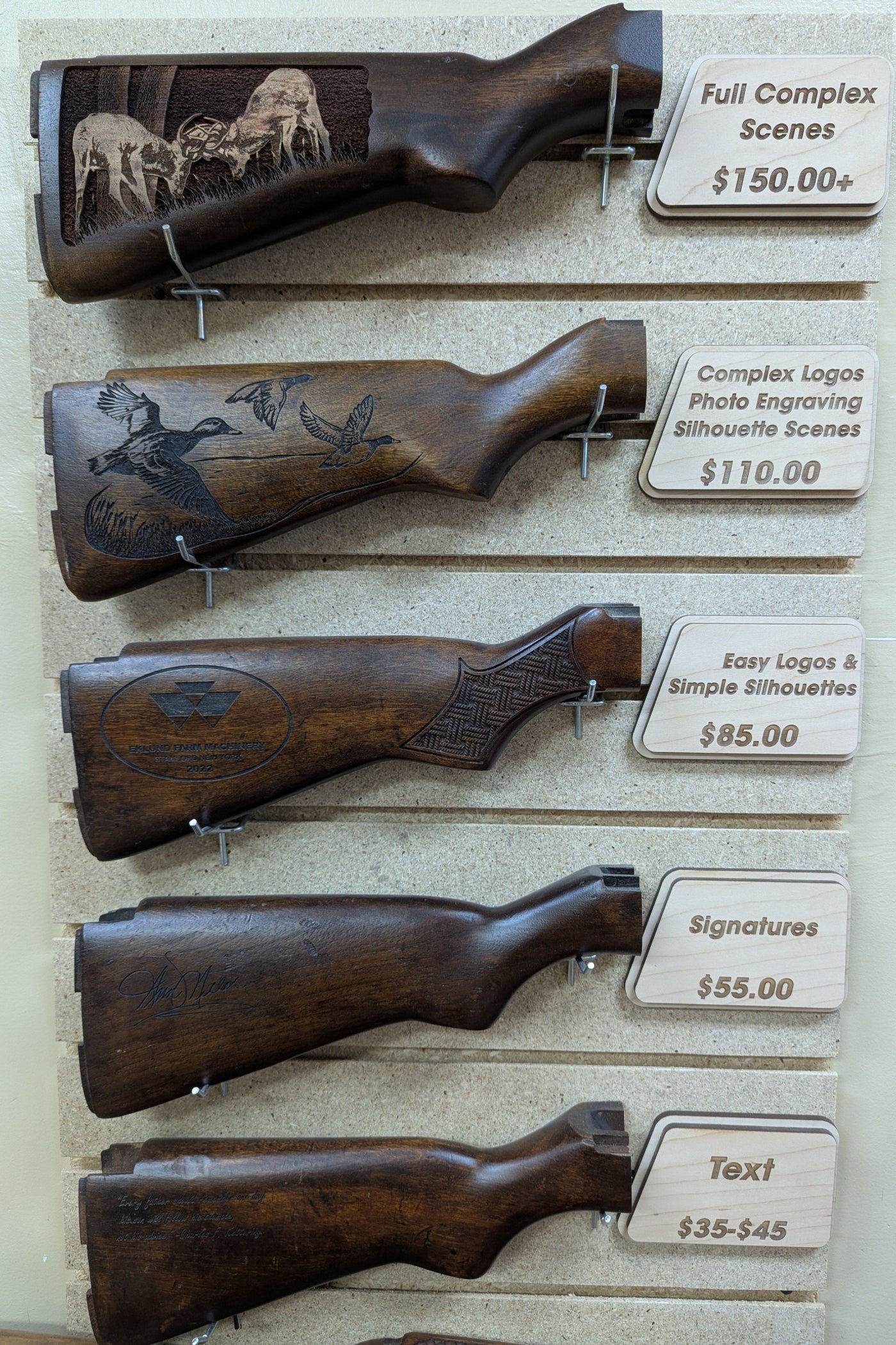 Checkering , gun , stippling , stock , art , deer , duck , geese , scene