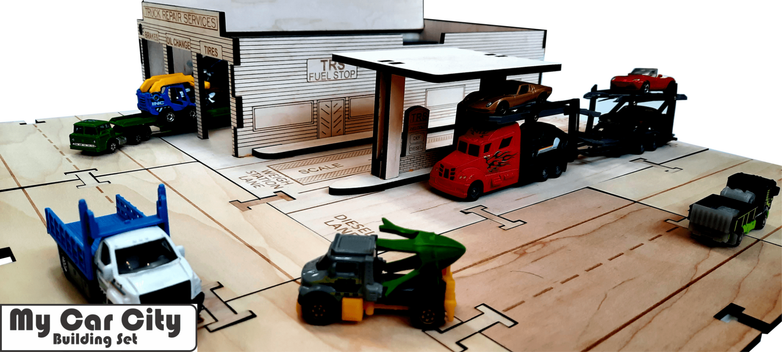 Semi Mechanic Garage Truck Stop Building Kit DIY Matchbox Hot wheels Toy - Laser Traditions Engraving & Gift