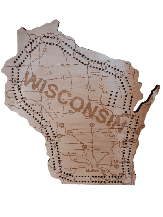 Wisconsin State Road Map Cribbage Board Game - Laser Traditions Engraving & Gift