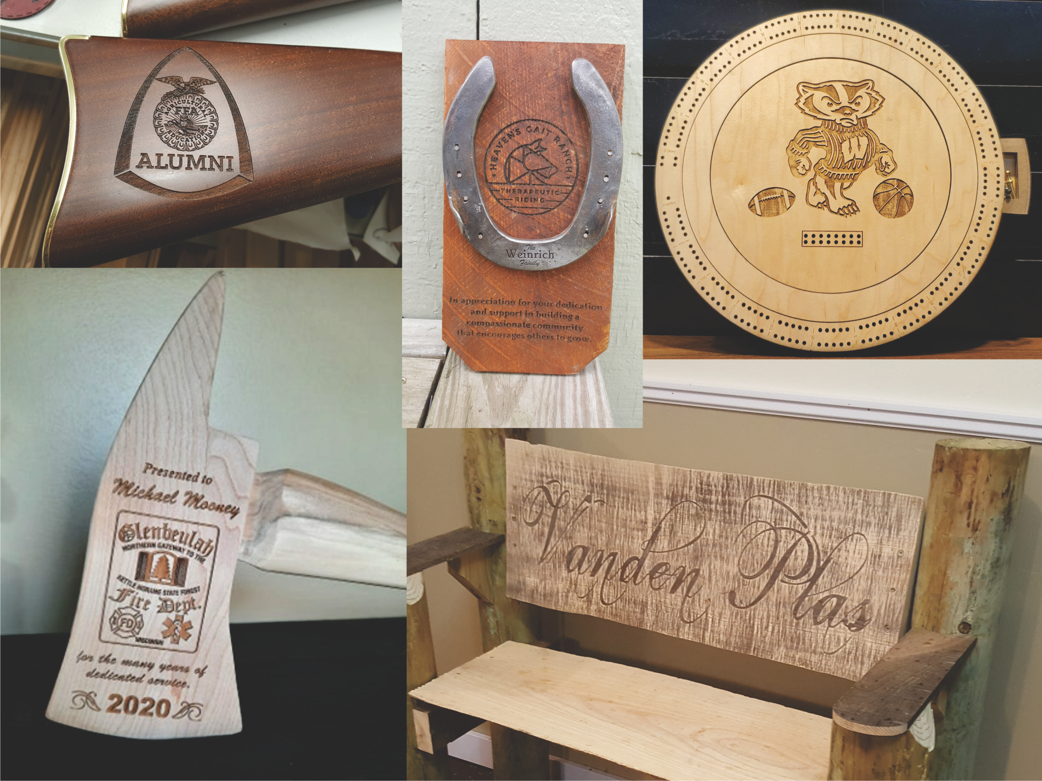 Laser Traditions can engrave all types of wood for weddings, gifts, awards, and recognition.